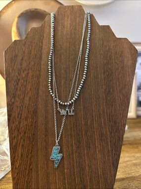 Silver Turquoise Lightning Layered Necklace - Yall Charm